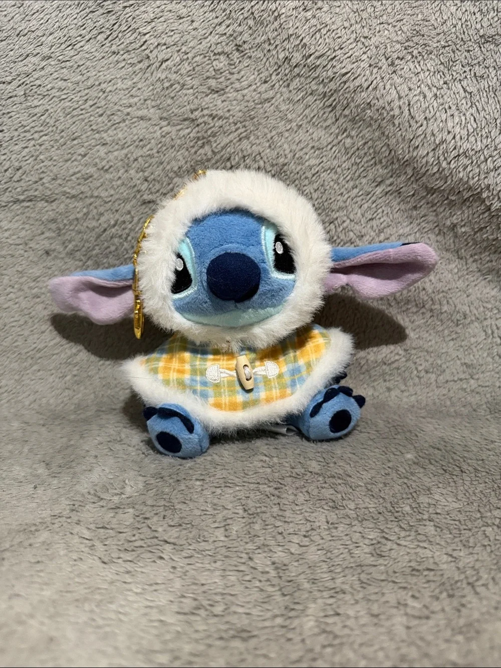 Disney Blue Stitch Plush with Yellow Plaid Hood
